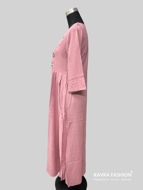 Peach Heavy Rayon Embroidered Long Anarkali Kurti